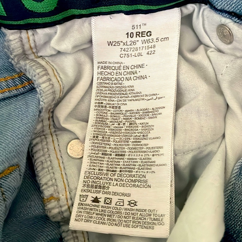Levi's Light Blue Jeans. Size 10 Regular. Unisex. - Picture 7 of 7